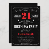 21. Geburtstag Einladung Rot-und Schwarze Tafel (Vorne/Hinten)