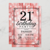 21. Geburtstag Einladung Roter Glitzer (Vorne/Hinten)
