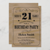 21. Geburtstag Einladung Rustikales Holz (Vorne/Hinten)