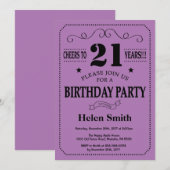 21. Geburtstag Einladung Schwarz und Lila (Vorne/Hinten)