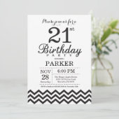 21. Geburtstag Einladung Schwarz und Weiß Zickzack (Stehend Vorderseite)