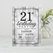 21. Geburtstag Einladung Silberner Glitzer (Stehend Vorderseite)