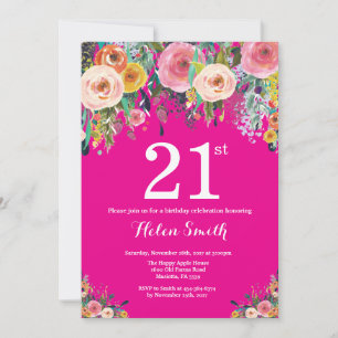 21. Geburtstag Einladung von Hot Pink Floral