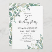 21. Geburtstag Elegant Grüne Eukalyptus Grüne Einladung (Vorne/Hinten)