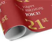 21. Geburtstag: Elegant, rot, Imitate Gold Look Geschenkpapier (Rolleneckpunkt)