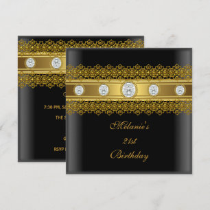 21. Geburtstag Elegant Spitze Schwarz Gold Diamant Einladung