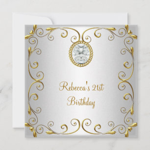 21. Geburtstag Elegantes Weißgold-Diamant-Schmucks Einladung