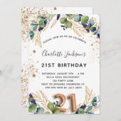 21. Geburtstag Eukalyptus Glitzer Einladung (Vorne/Hinten)