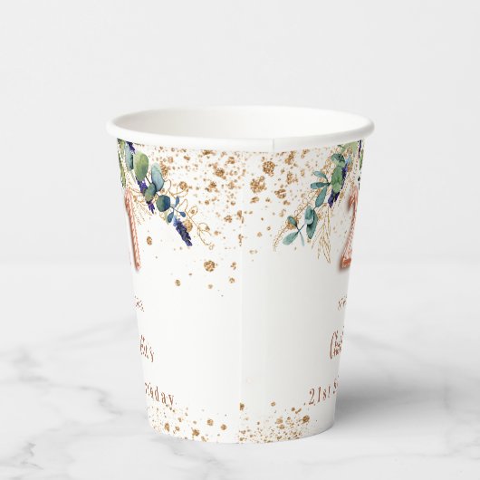 21. Geburtstag Eukalyptus Glitzer Monogramm Pappbecher (Rechts)