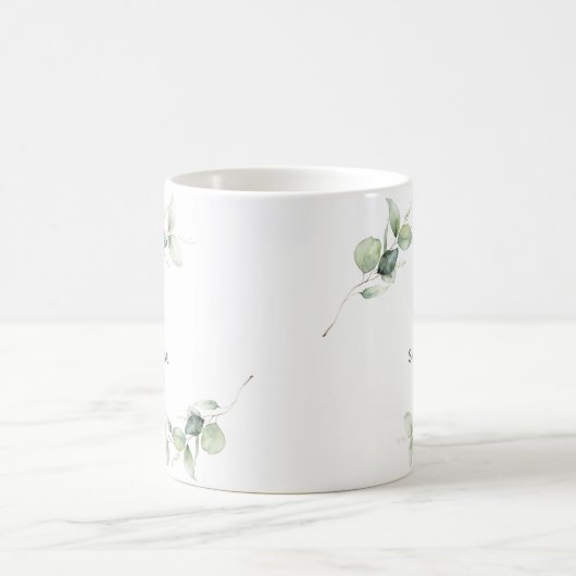 21. Geburtstag Eukalyptus Greenery Monogram Kaffeetasse (Mittel)