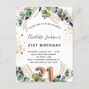 21. Geburtstag Eukalyptus Grün Glitter elegant Einladungspostkarte