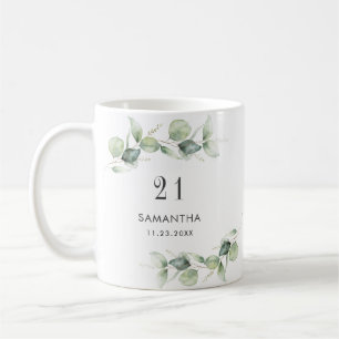 21. Geburtstag Eukalyptus Grün Monogramm Kaffeetasse