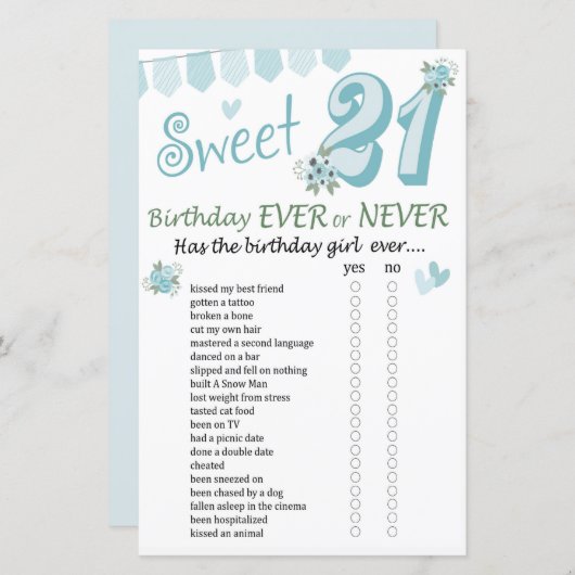 21. Geburtstag Ever oder Nie Game (Vorne/Hinten)