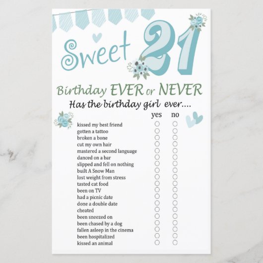 21. Geburtstag Ever oder Nie Game (Vorderseite)