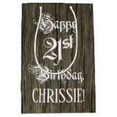 21. Geburtstag: Extravagant, Imitate Holzaussehen Mittlere Geschenktüte (Vorderseite)