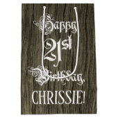 21. Geburtstag: Extravagant, Imitate Holzaussehen Mittlere Geschenktüte (Rückseite)