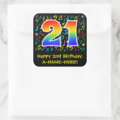 21. Geburtstag: Farbige Musiksymbole, Regenbogen 2 Quadratischer Aufkleber (Tasche)