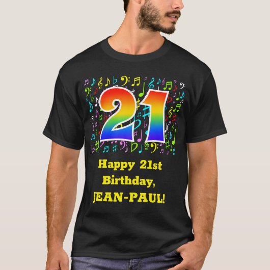 21. Geburtstag: Farbige Musiksymbole, Regenbogen 2 T-Shirt (Vorderseite)