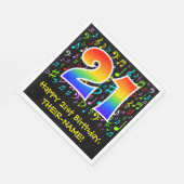 21. Geburtstag - Farbige Musiksymbole, Regenbogen Serviette (Ecke)