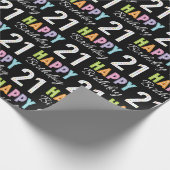 21. Geburtstag Farbige Typografie Geschenkpapier (Ecke)