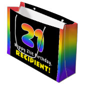 21. Geburtstag: Farbiger Regenbogen # 21, Individu Große Geschenktüte (Vorderseite Schrägansicht)
