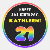 21. Geburtstag: Farbiger Regenbogen # 21, Individu Runder Aufkleber (Vorderseite)