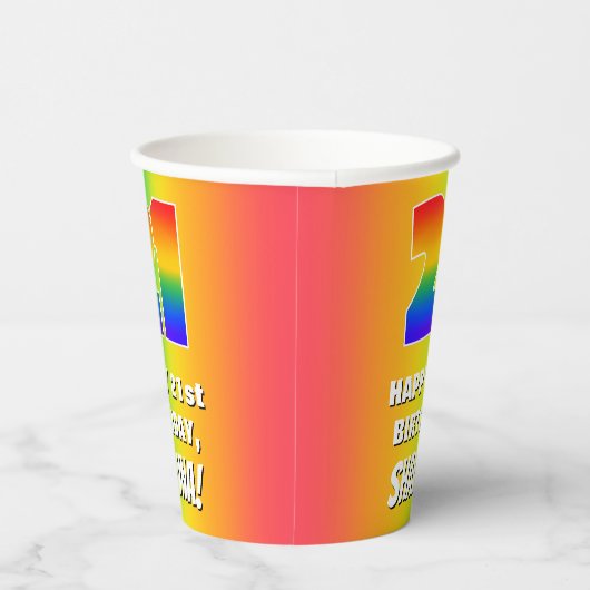 21. Geburtstag: Farbiges, lustiges Regenbogenmuste Pappbecher (Rechts)