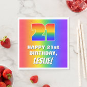 21. Geburtstag: Farbiges, lustiges Regenbogenmuste Serviette (Beispiel)