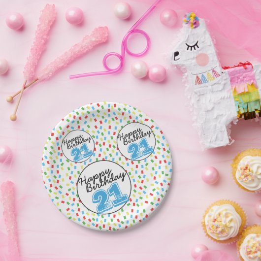 21. Geburtstag festliche Farbtafel Papierplatte Pappteller (Party)