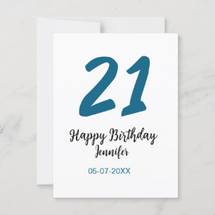 21. Geburtstag fett blaue Buchstaben einfach minim Postkarte