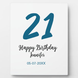 21 Geburtstag fett blauen Buchstaben einfach minim Fotoplatte