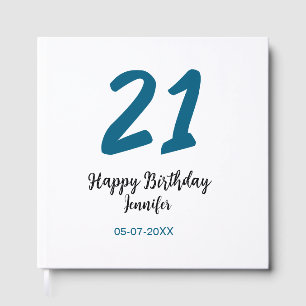 21 Geburtstag fett blauen Buchstaben einfach minim Gästebuch