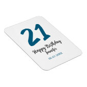 21 Geburtstag fett blauen Buchstaben einfach minim Magnet (Rechte Seite)