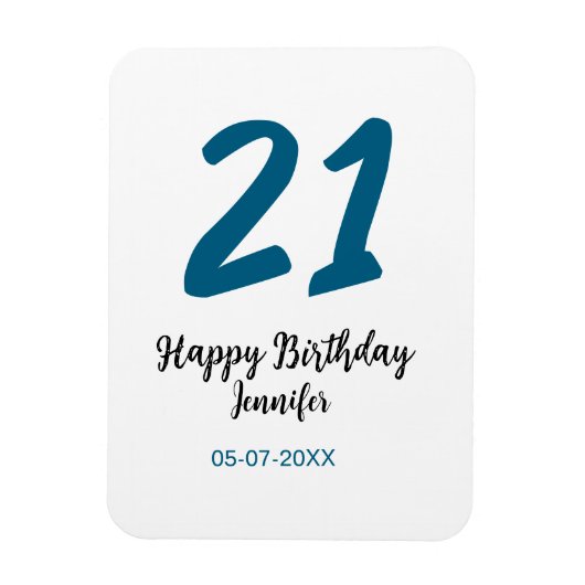 21 Geburtstag fett blauen Buchstaben einfach minim Magnet (Vertikal)