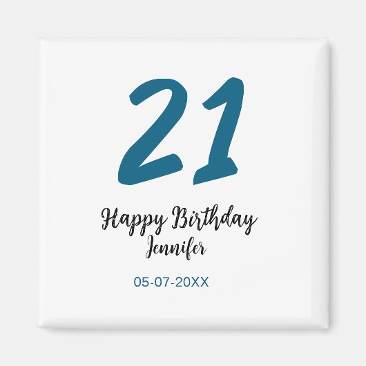 21 Geburtstag fett blauen Buchstaben einfach minim Magnet (Vorne)