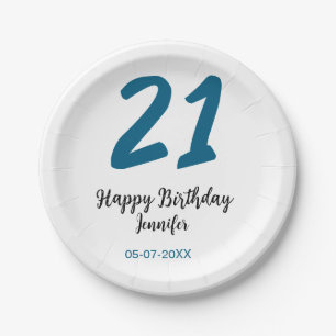 21 Geburtstag fett blauen Buchstaben einfach minim Pappteller