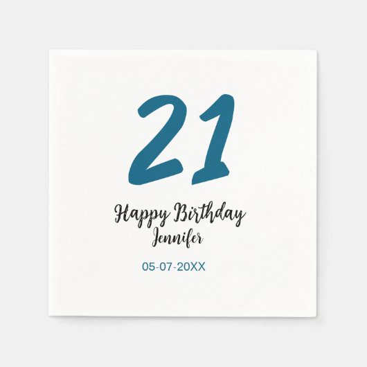 21 Geburtstag fett blauen Buchstaben einfach minim Serviette (Vorderseite)