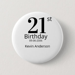 21. Geburtstag fett gedruckter Name Datum einfache Button