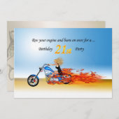 21. Geburtstag Flammenmotorrad-Party Einladung (Vorne/Hinten)