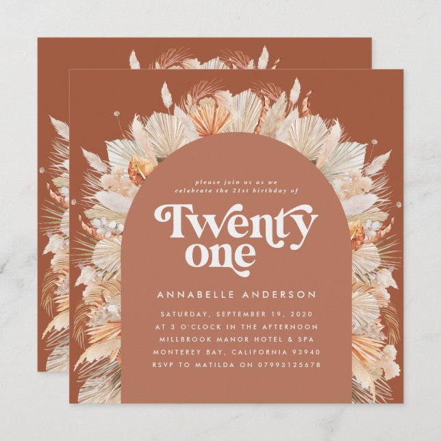 21. Geburtstag Foto Bogen Pampas Gras Terrakotta (Vorne/Hinten)