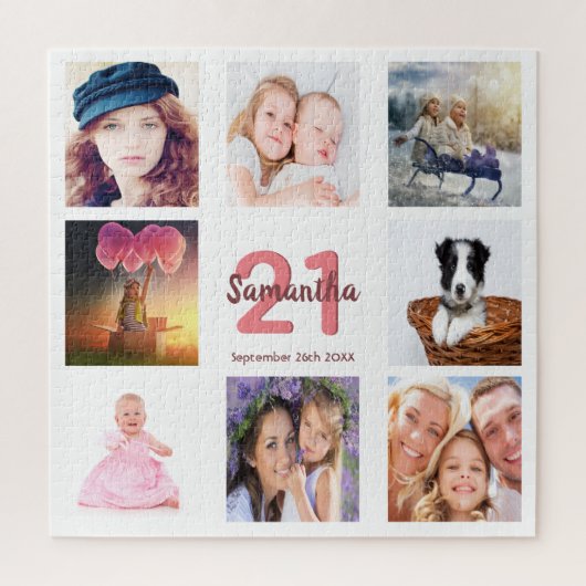 21. Geburtstag Foto Collage Mädchen weiß Puzzle (Vertikal)