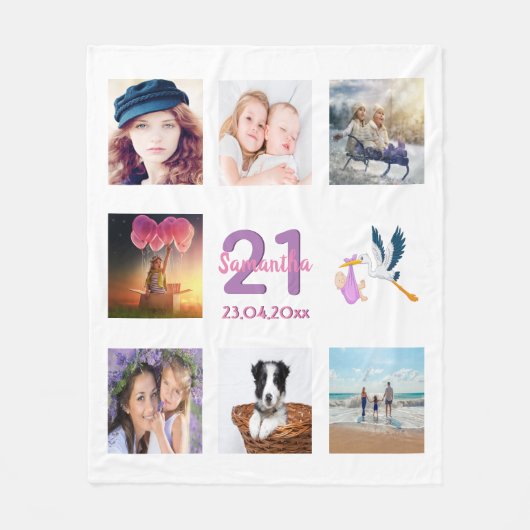 21. Geburtstag Foto Collage weiß Fleecedecke (Vorderseite)