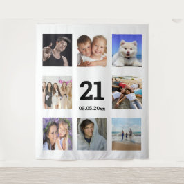 21. Geburtstag Foto Collage White Typ Wandteppich
