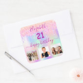 21. Geburtstag Foto Glitzer Regenbogen holografisc Quadratischer Aufkleber (Umschlag)