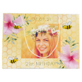 21. Geburtstag Foto Hummelbienen Honigwabenrüben Große Geschenktüte (Rückseite)