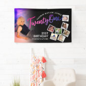 21. Geburtstag Foto lila rosa Schwarz Banner (Insitu)