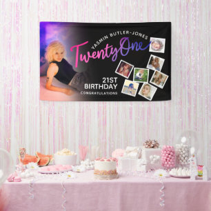 21. Geburtstag Foto lila rosa Schwarz Banner