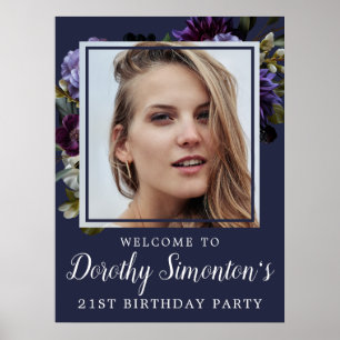 21. Geburtstag Foto Moody Lila Floral Willkommen Poster