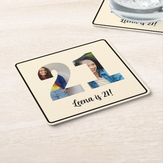 21. Geburtstag Foto Rahmen Untersetzer (angewinkelt)