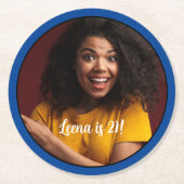 21. Geburtstag Foto Rahmen Untersetzer Blau (Vorderseite)